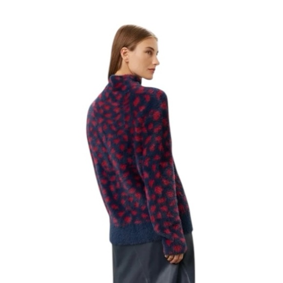 Thakoon Collective Fuzzy Sweater Pull On Mock Neck Red Blue Size XL - Picture 3 of 10